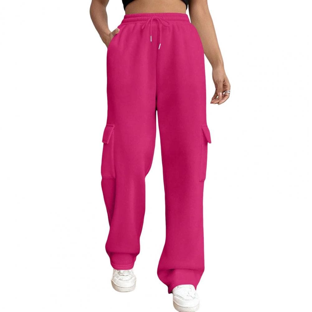 Elastic Waist Drawstring Pants Adjustable Drawstring Women's Cargo Pants with Elastic Waist Straight Wide Leg Trousers for Sport S rose red