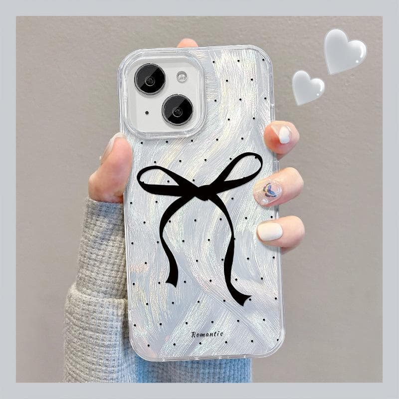 Suitable for Apple 15 Mobile Phone Case Summer Iphone14 Black Bow Stand 13pro Feather Yarn 12/11 Advanced iPhone SE (2nd Generation)