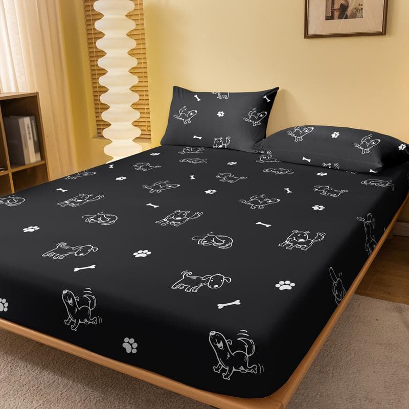 1 Cartoon Fun Animals Dog Printed Matte Fitted Sheet, Bedroom Printed Bed Cover, Bedding (Excluding Pillowcases) 71x132cm