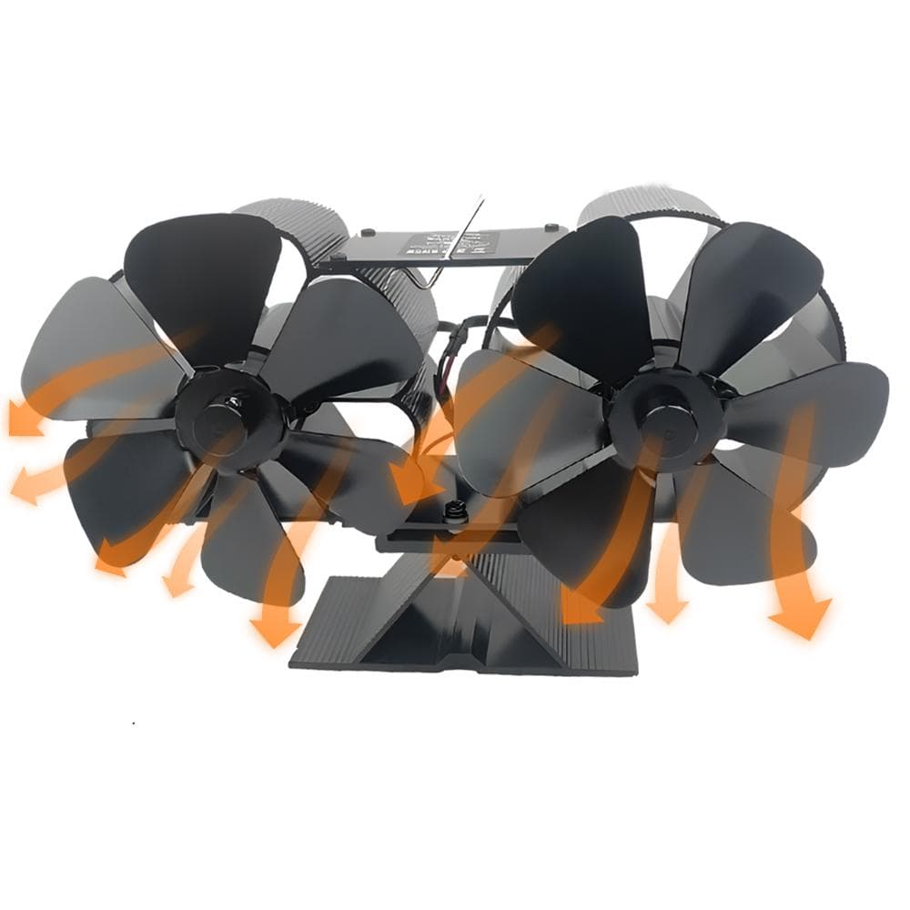 Wood Stove Fan Heat Powered Dual Silent Motors 4 Blades Non-Electric Heat Activated Fireplace Fan No Thermometer black