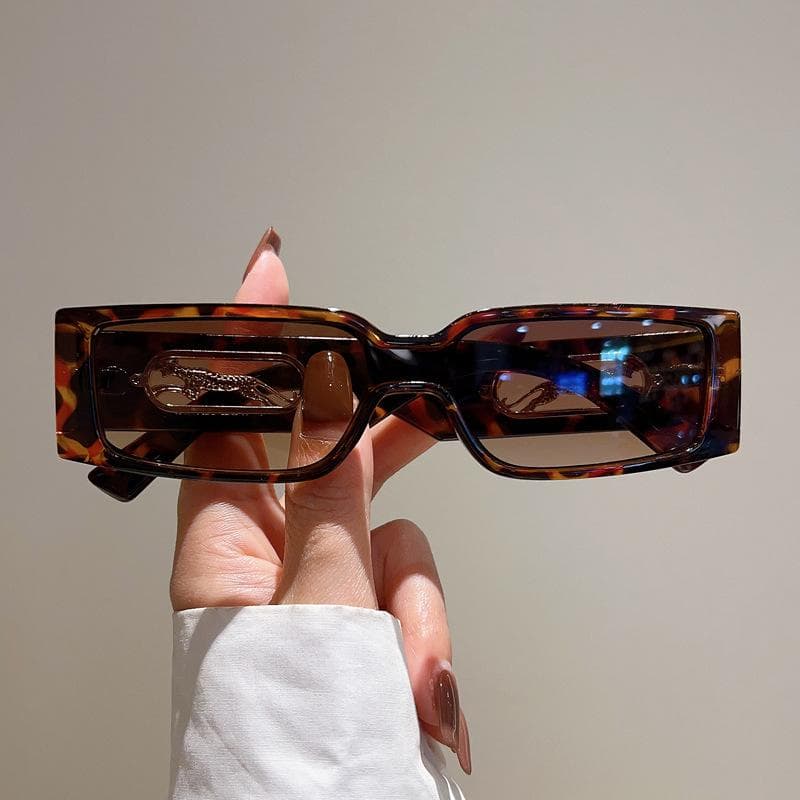 Luxury Designer Small Frame Rectangle Sunglasses Women Men Vintage Fashion Punk Leopard Shades UV Protection