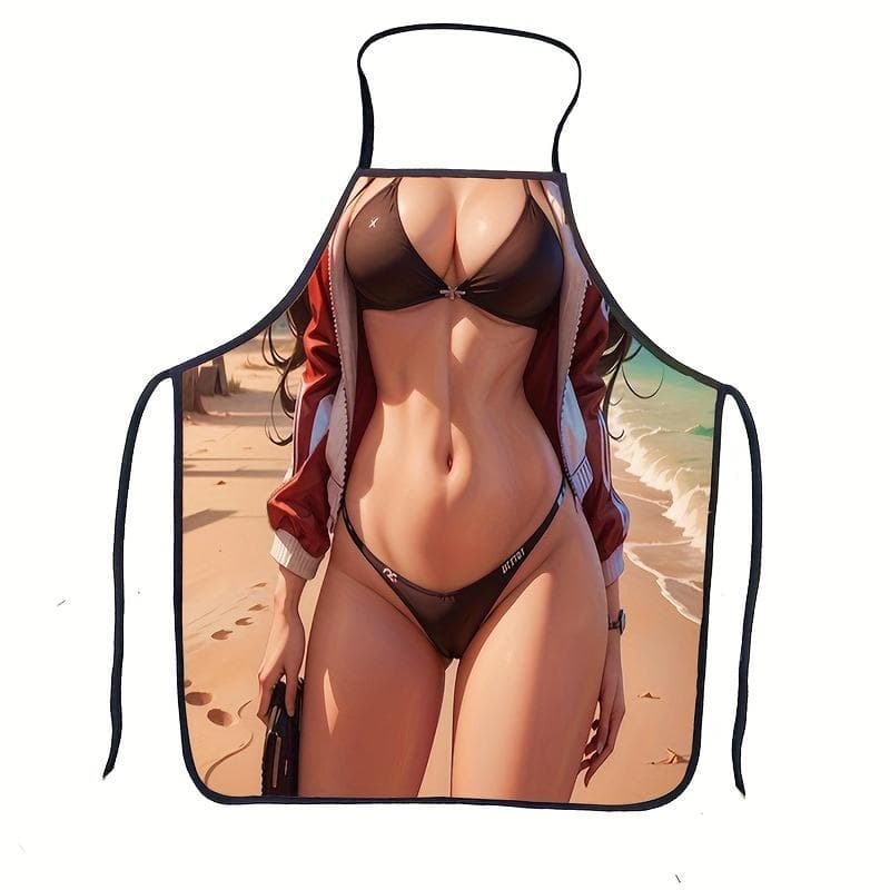 1 Piece Fashion Ladies Bikini Printed Apron, Waterproof Polyester Kitchen Apron with Funny Design, Perfect Christmas Gift for Family Use