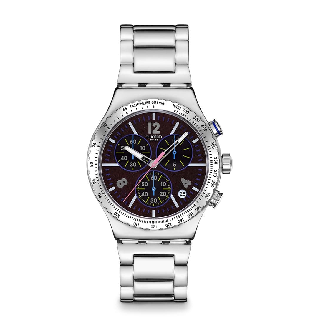 Swatch NEW IRONY CHRONO PURPLE GLOW Men's Watch, YVS533G, Gray