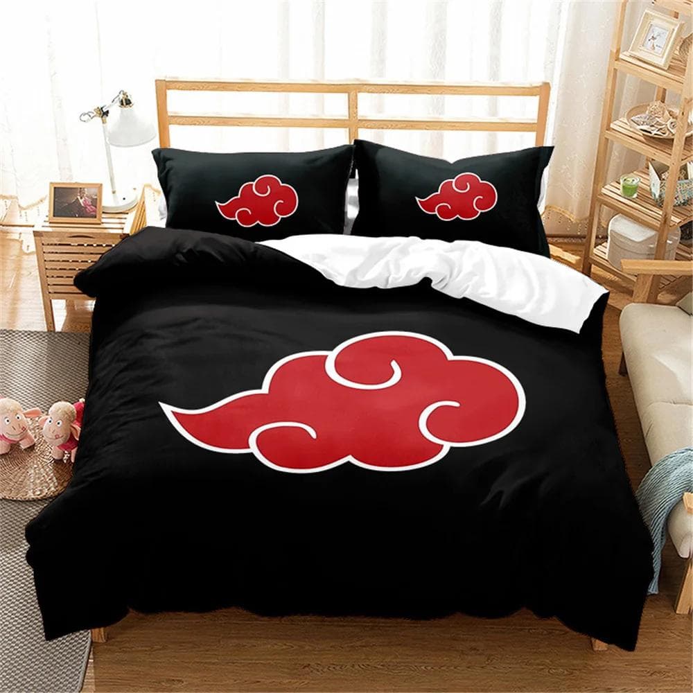 Red Cloud Anime 3D Cartoon Duvet Cover Sets Comforter Bed LinenKids Bedding Set Akatsuki Japan Twin Queen King Single Size Gift 218x177cm 86x70in