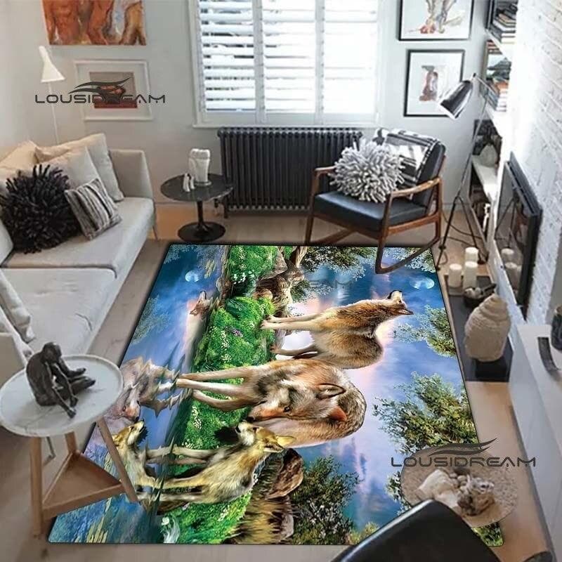 Wolf art Carpets and Rug 3D printing animal Carpet Floor Mat Living Room Bedroom Large Area Soft Carpet Kids Room Rug 80cm x 120cm