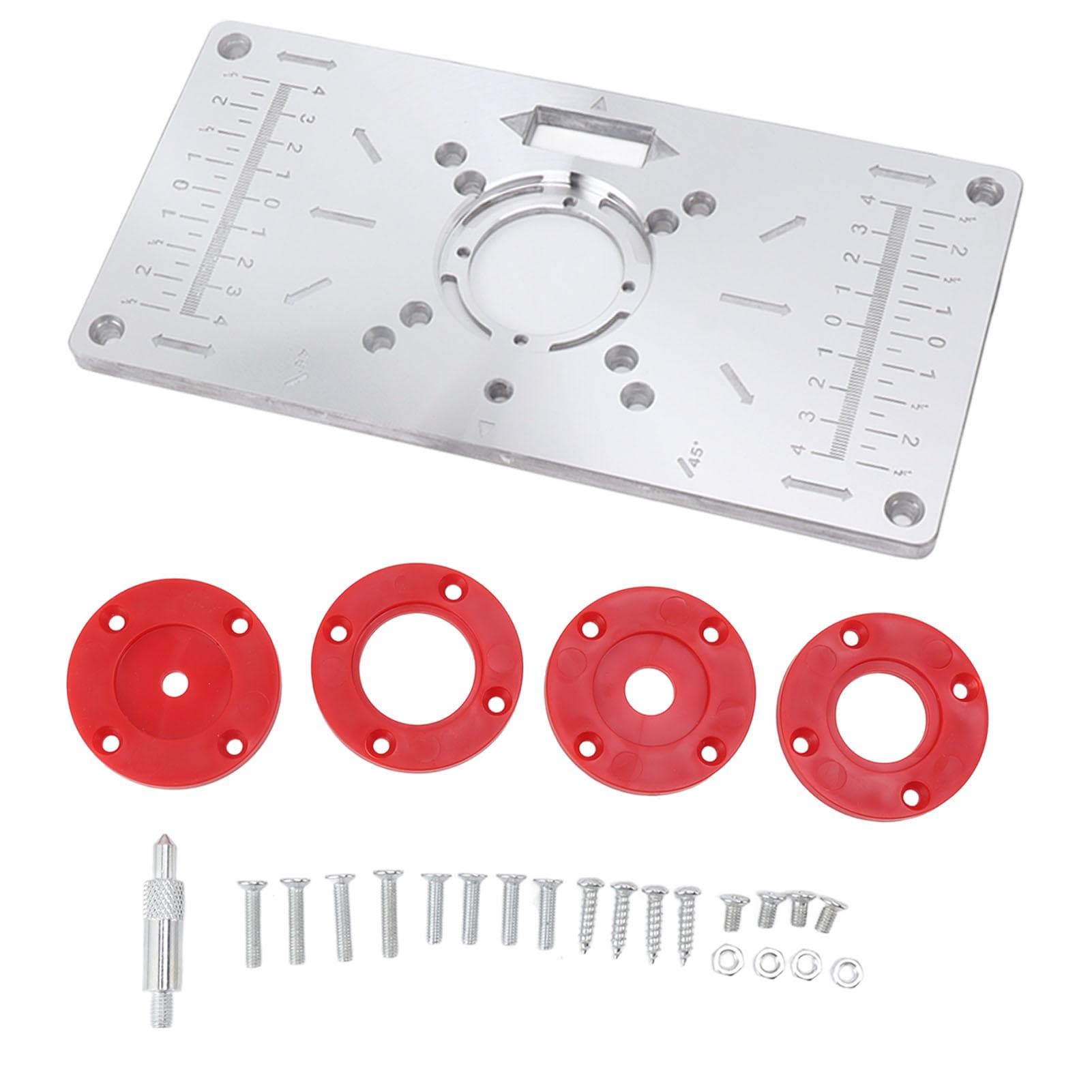 Router Table Insert Plate Woodworking Aluminum Router Plate with 4 Insert Rings for Wood Trimming