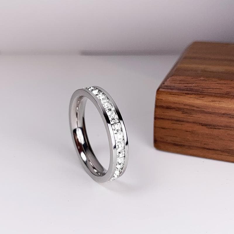 Luxury Rose Gold Color Double Row Square Zircon Stainless Steel Ring For Women Romantic Engageme Wedding Party Jewelry Female 6