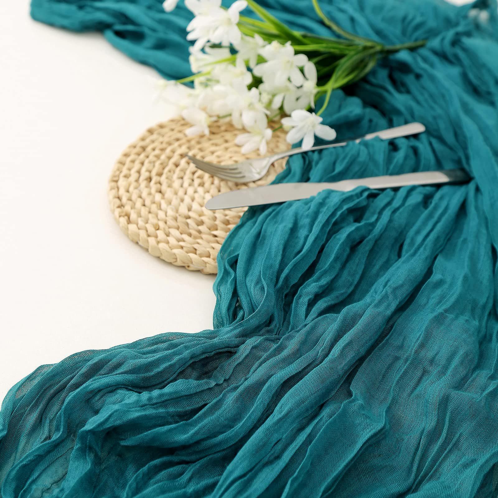 Semi-Sheer Gauze Table Runner Sage Cheesecloth Table Setting Dining Vintage Wedding Party Christmas Banquets Arches Cake Decor 90*300cm dark blue