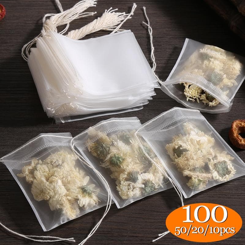 100/50/10PCS Disposable Tea Bags Filter Bags for Tea Infuser with String Heal Seal, Food Grade Non-woven Fabric Spice Filters Teabags 8X10CM-50PCS