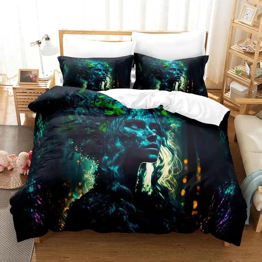 Mother earth blacklight Bedding Set Boys Girls Twin Queen Size Duvet Cover Pillowcase Bed Kids Adult Fashion Home Textileextile 70x133cm 2pcs
