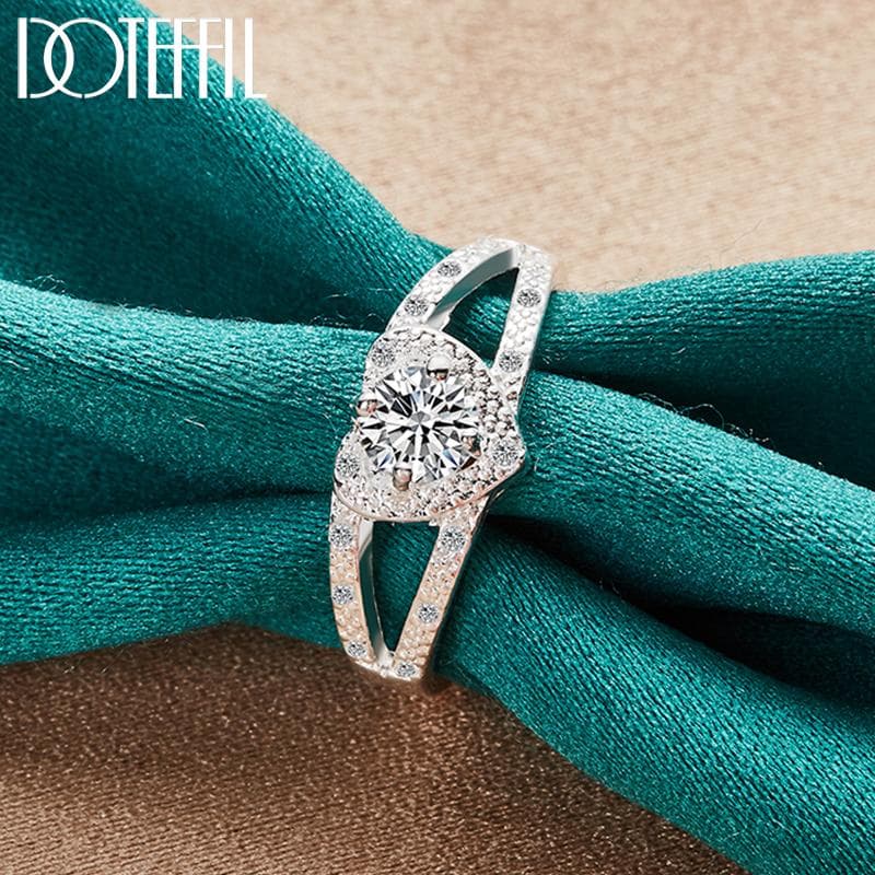 925 Sterling Silver AAA Zircon Heart Ring Fashion Jewelry 8#