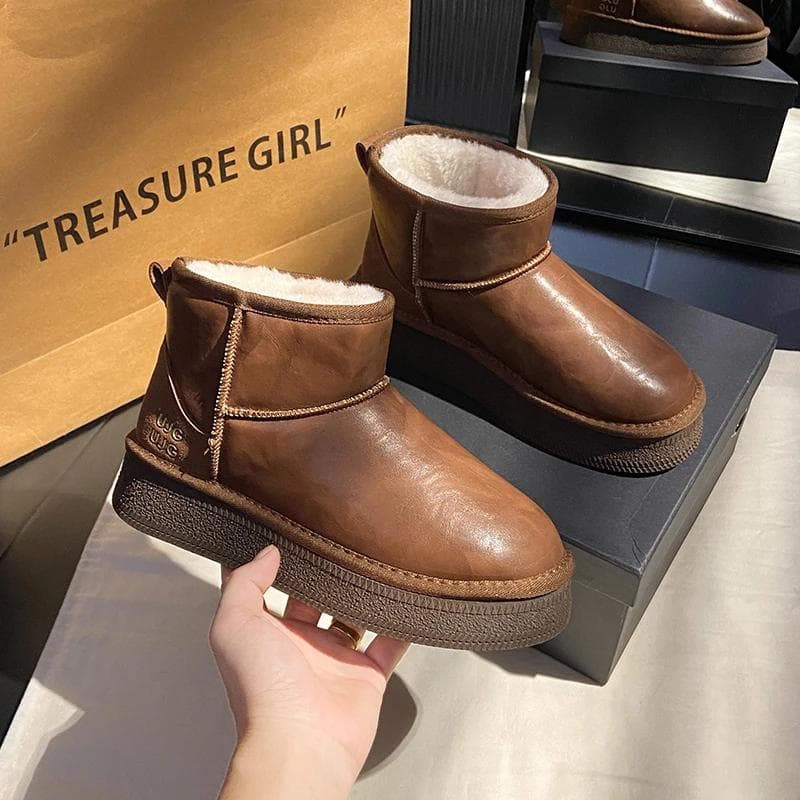 Platform Flats Winter Snow Ankle Boots Fur Warm Women Shoes 2025 Fashion Leather Boots Short Plush Cotton Shoes Chelsea Botas 38