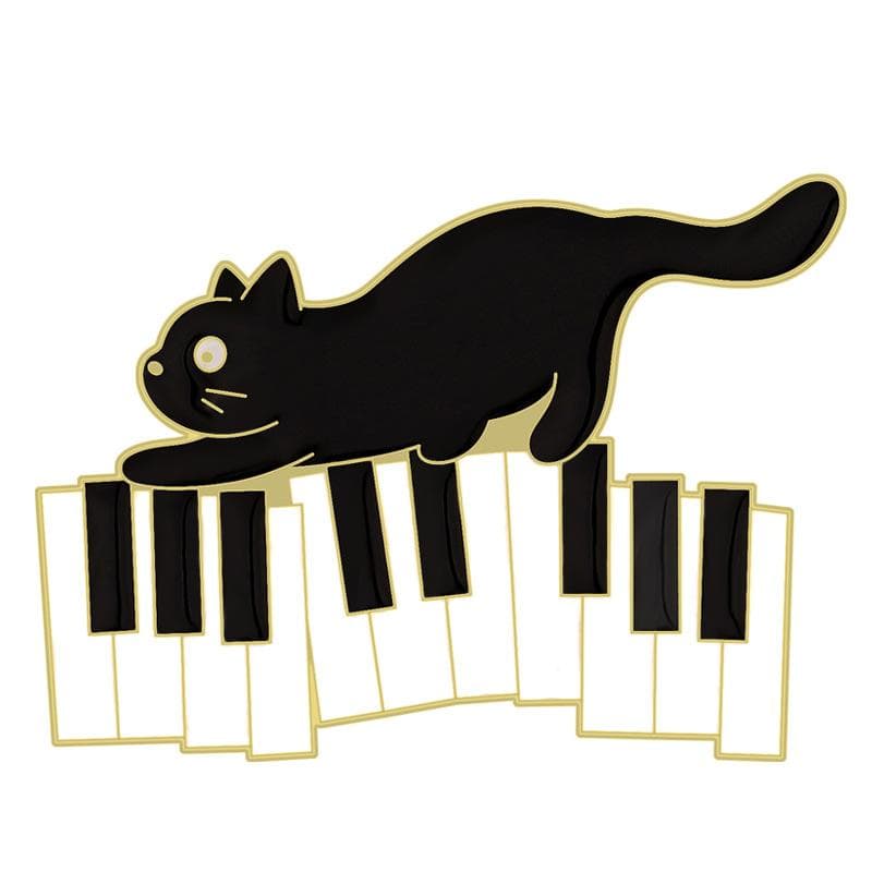Corsage Music Cartoon Cute Black Cat Piano Notes Zinc Alloy Brooch Clothes Bag Coat Decoration Buckle Pin Badge