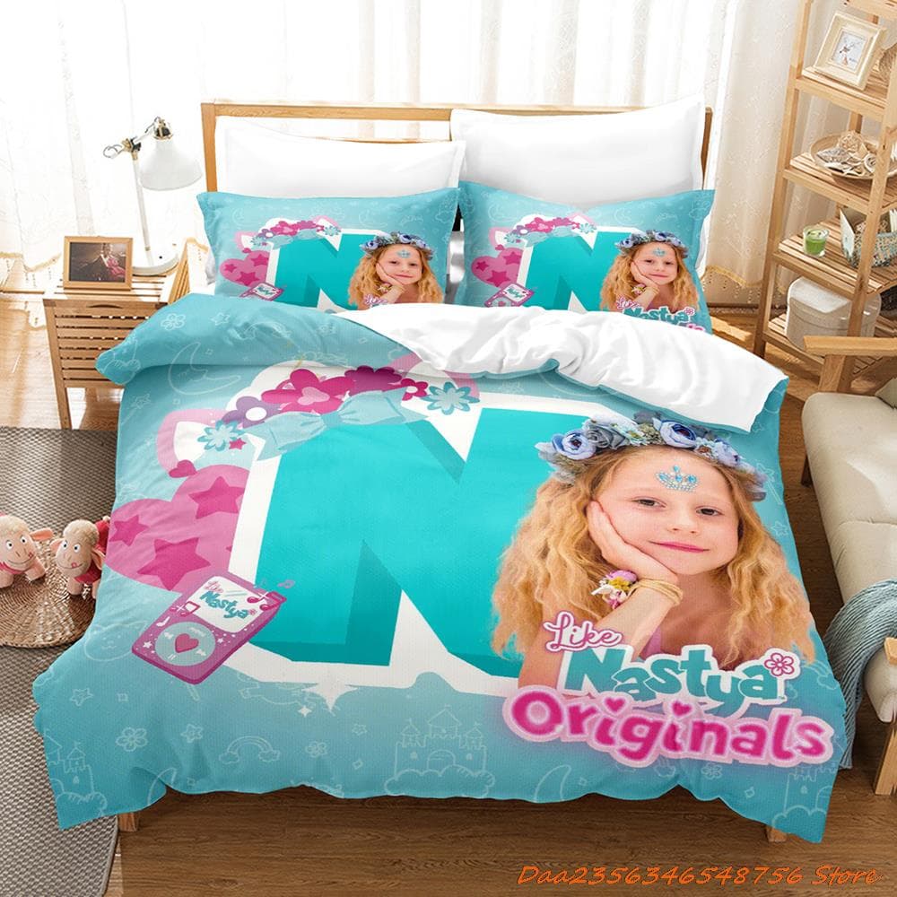 Like Nastya Bedding Set Single Twin Full Queen King Size Bed Set Aldult Kid Bedroom Duvetcover Sets 3D Anime Bed Sheet Set AU Queen(210x210cm)