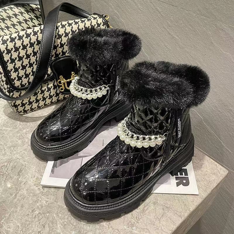 Winter Snow Boots Women's Outdoor Flat-bottomed Super Thick Cold-proof All-match Shiny Student Snow Shoes 35