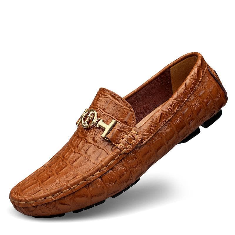Fashion Men Solid Color Loafers Shoes Flat Heel Leather Single Shoes Plus Size 36-50 40 brown