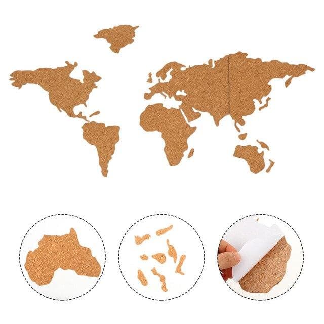 1 Set Cork Board World Map Bulletin Board Message Boards Self-adhesive Corkboard 100x45.8cm light brown