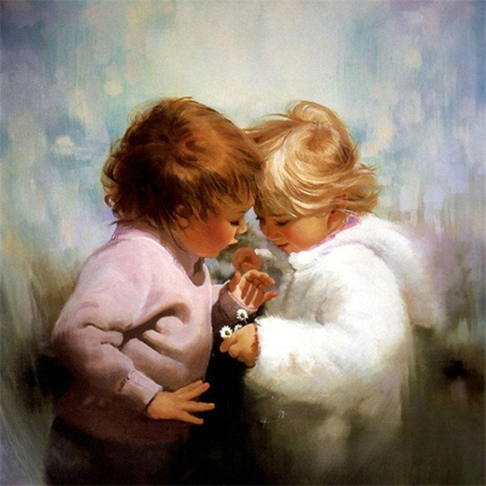 Cross Stitch Kit DIY Diamond Embroidery Little Boy and Girl Full Round Diamond Painting Home Decor 30x30CM
