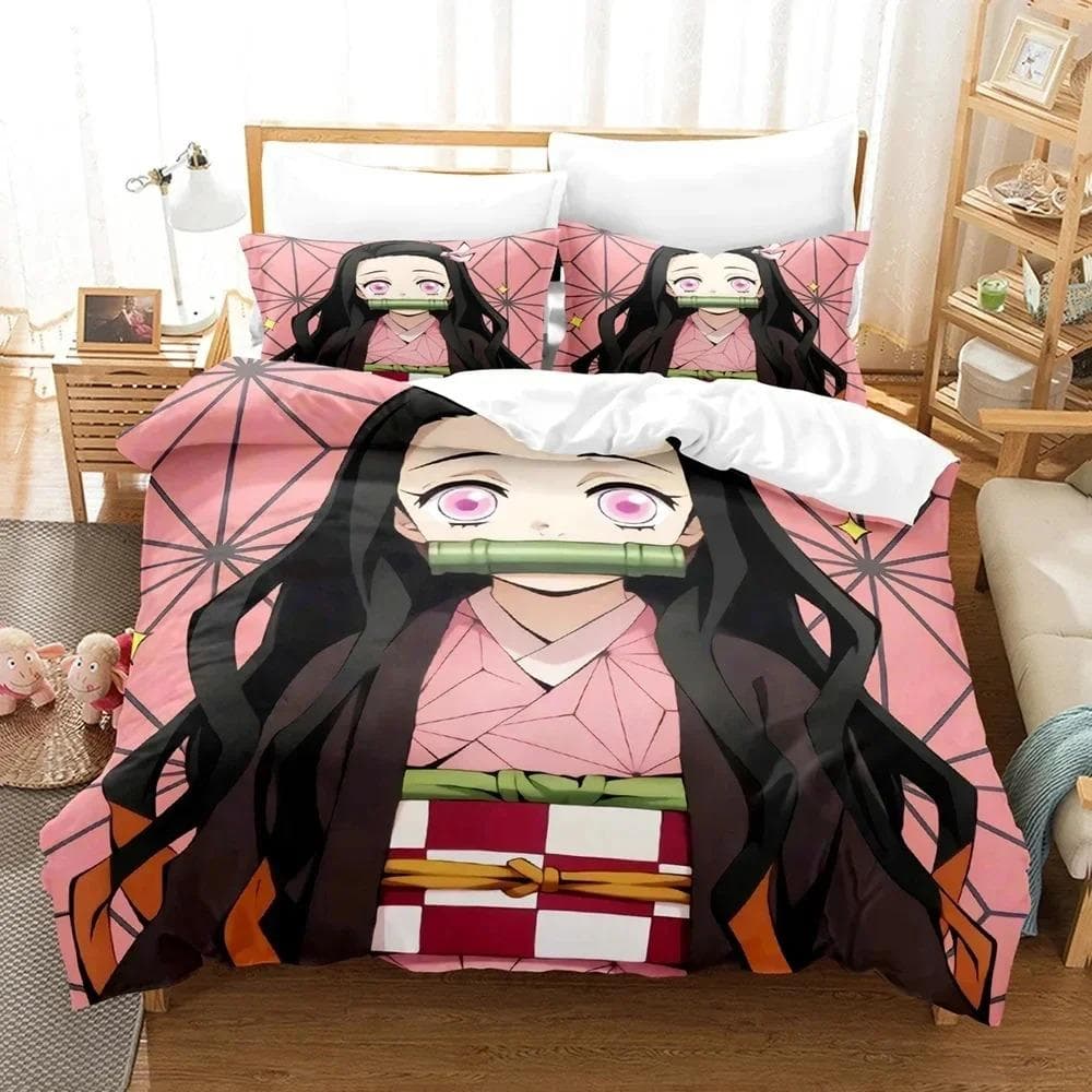 Anime Demon Slayer Nezuko Bedding Set Duvet Cover Bed Set Quilt Cover Pillowcase Comforter king Queen Size Boys Adult 70x133cm 2pcs