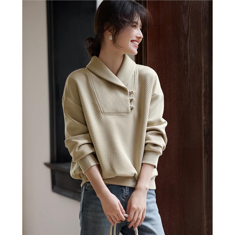 Temperament lapel loose pullover long-sleeved sweater women's winter new texture casual versatile skin-friendly top 2XL