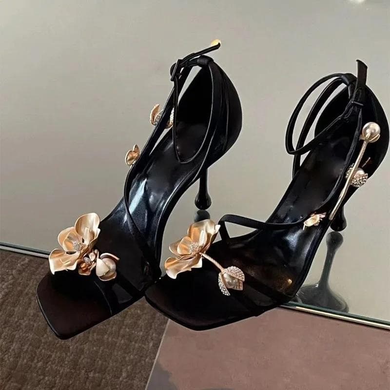 NEW Ladies Summer Sandals Soild Women's Flower Stylish Casual Shoes Dress Super-high Heel Anti Slip Elegant Shoes 39 black