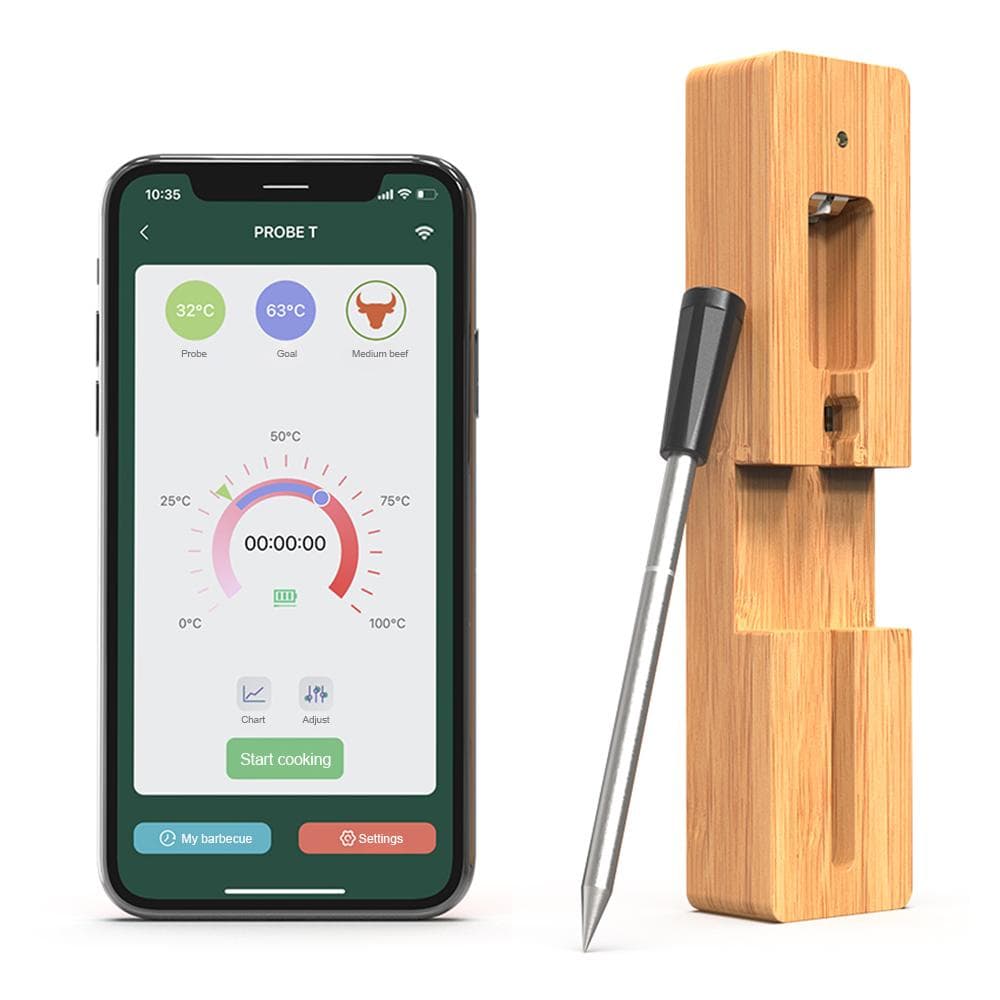 Wireless Meat Thermometer 5-10 Mins Quick Charge 98FT Wireless Range BT Meat Probe for Grilling and brown
