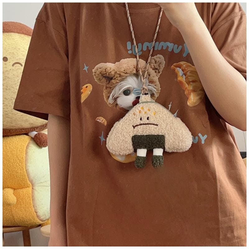 2025 New Women Cartoon Rice Ball Plush Shoulder Bags Women Crossbody Bags Neck Purse Bag Satchel Feminina beige