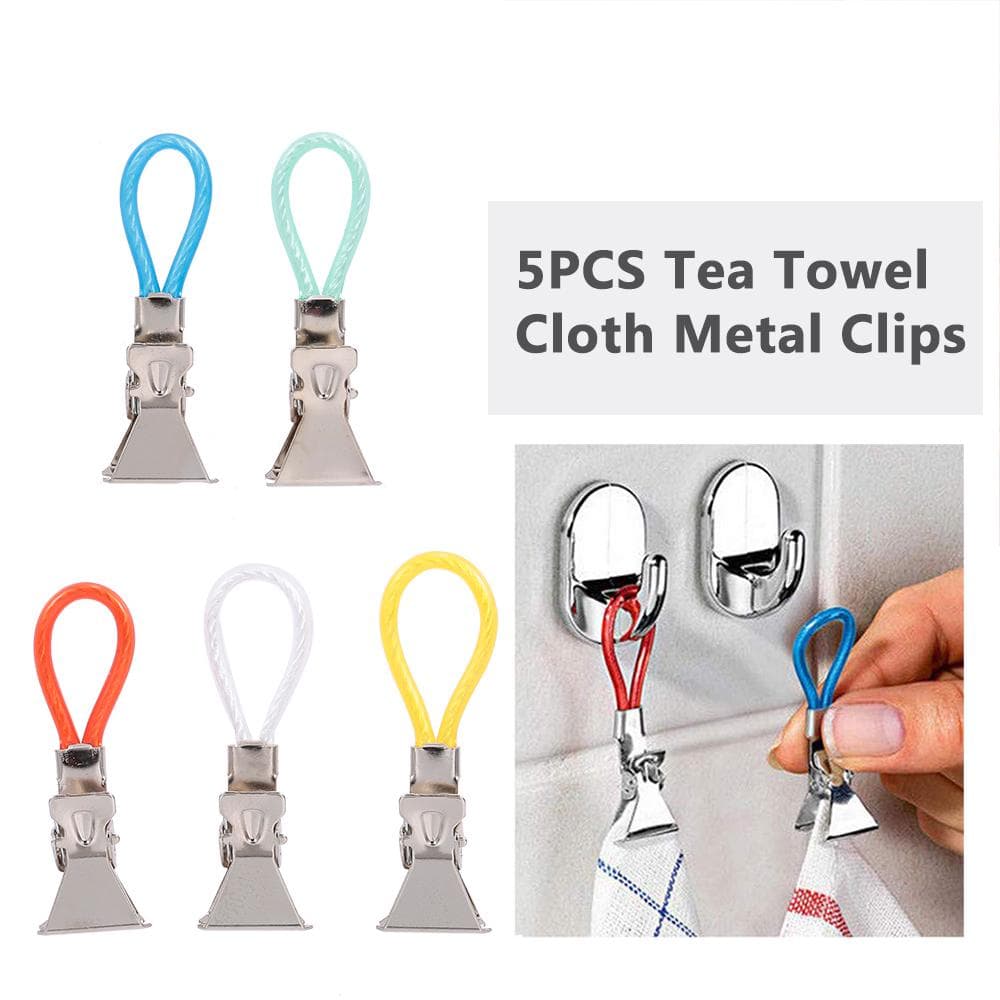 Tea Towel Clips Cloth Hanging Metal Clips Hand Towel for Kitchen Bathroom Afternoon Tea Oven 5 pcs multicolour