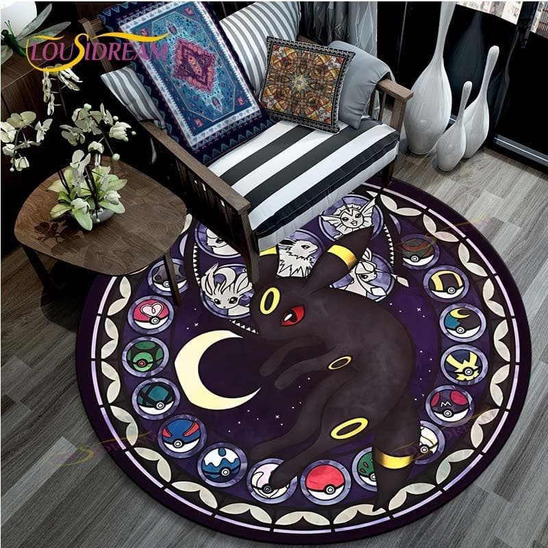 Living Room Carpet Pikachu Cartoon Pokemon 3D Round Mats for Coffee Table Home Kids Floor Rug Covering Anti-Slip Area Rug 80cm