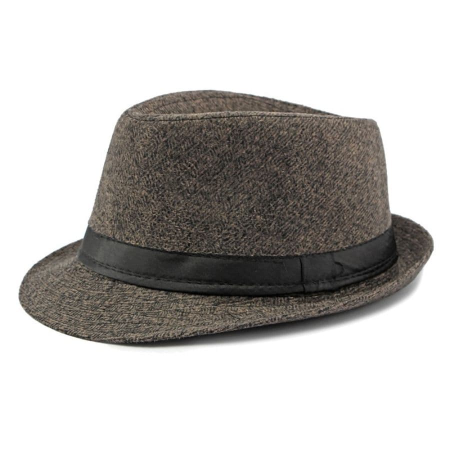 New British Winter Wool Plaid Top Hat Mid- aged Men Jazz HatHat Large Warm Brim Wedding Party Dad Bucket Felt Fedoras Hat Cap brown
