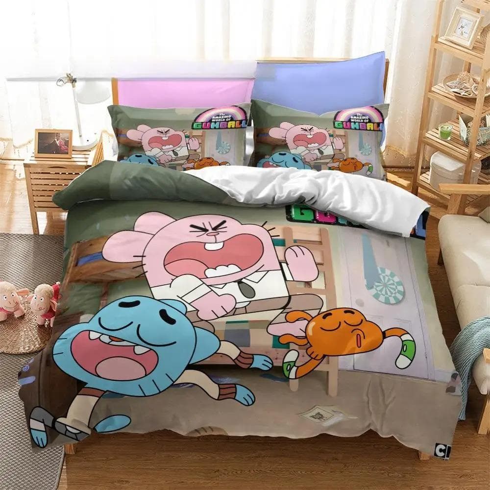 Anime Amazing World Gumball 3D Printed Bedding Set Darwin Anais Duvet Cover King Queen Full Twin Size for Bedroom Home textile EU single(135x200cm)
