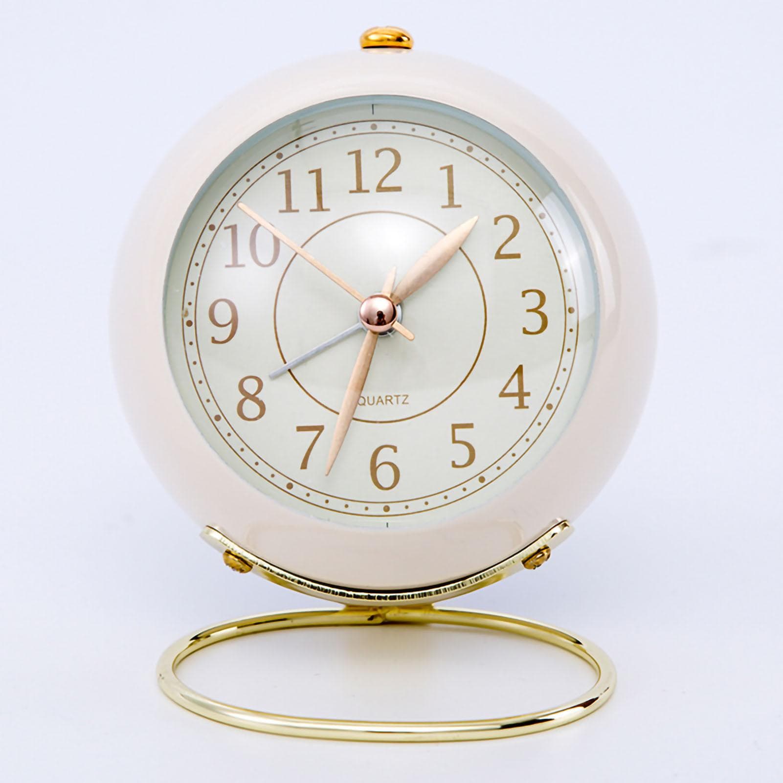 European Style Metal Clock Ingenious Mute Round Children Electronic Quartz Alarm Clock for Living white