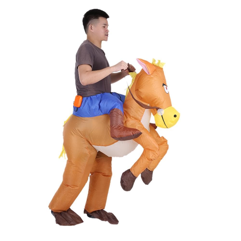 Decdeal Funny Cowboy Rider on Horse Inflatable Costume Outfit for Adult Fancy Dress Halloween
