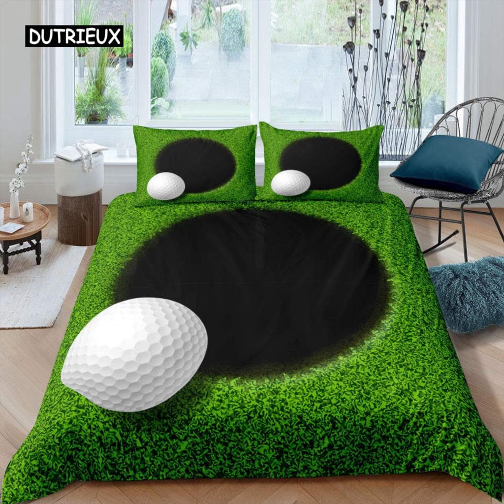 Golf Duvet Cover Set Golf Club Athlete Twin Bedding Set Microfiber Grass Leaf Branches Sports Game Theme Double King Quilt Cover EU Double(200x200cm)