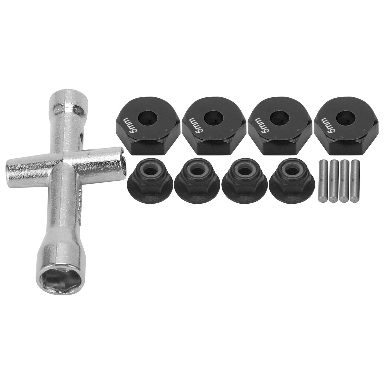 12mm Wheel 5mm Thickness Hex Adapter Cross Wrench M4 NonSlip Nut Set for 1/10 RC Car(Black )