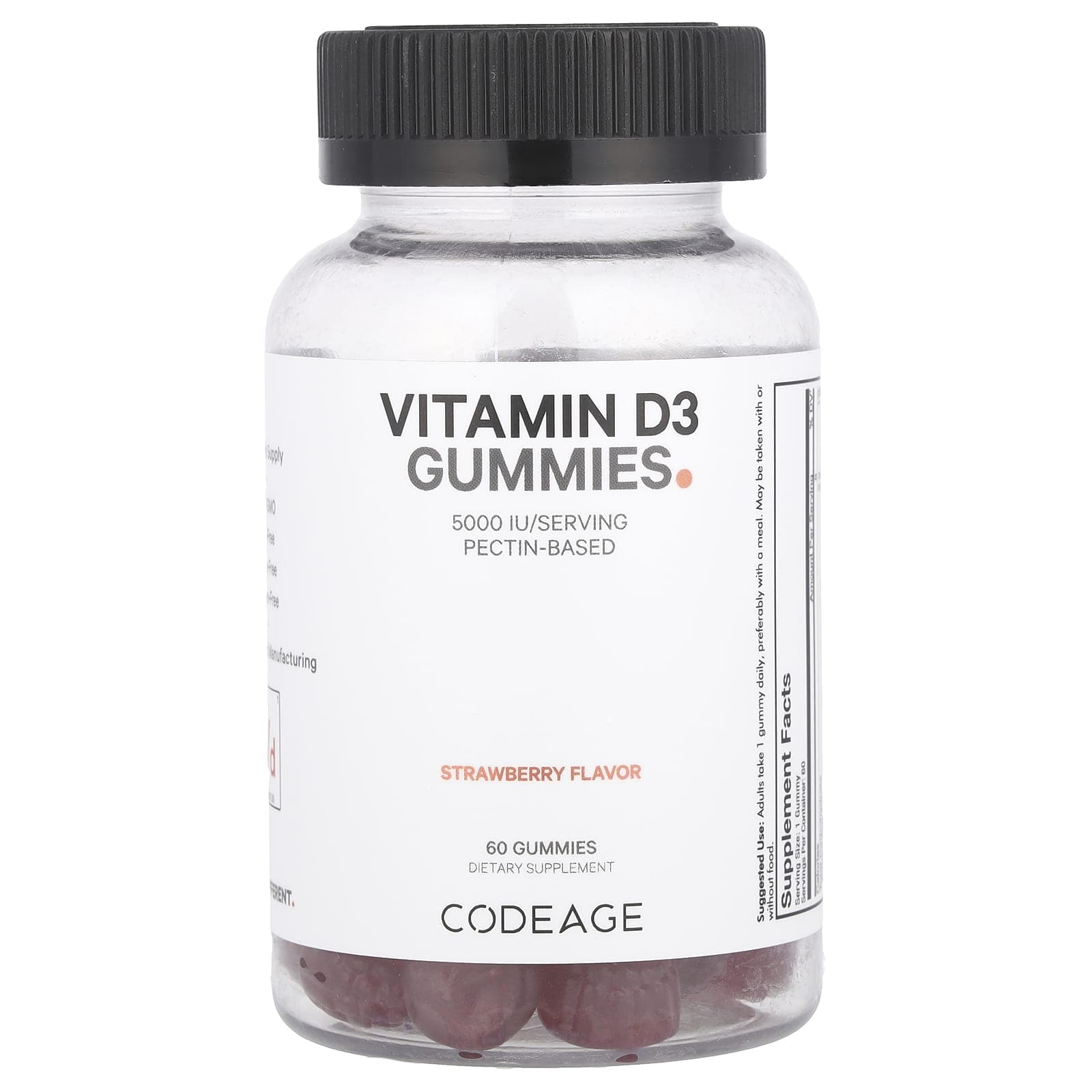 Codeage, Vitamin D3 gummies, strawberry flavor, 5,000IU, 60 gummies