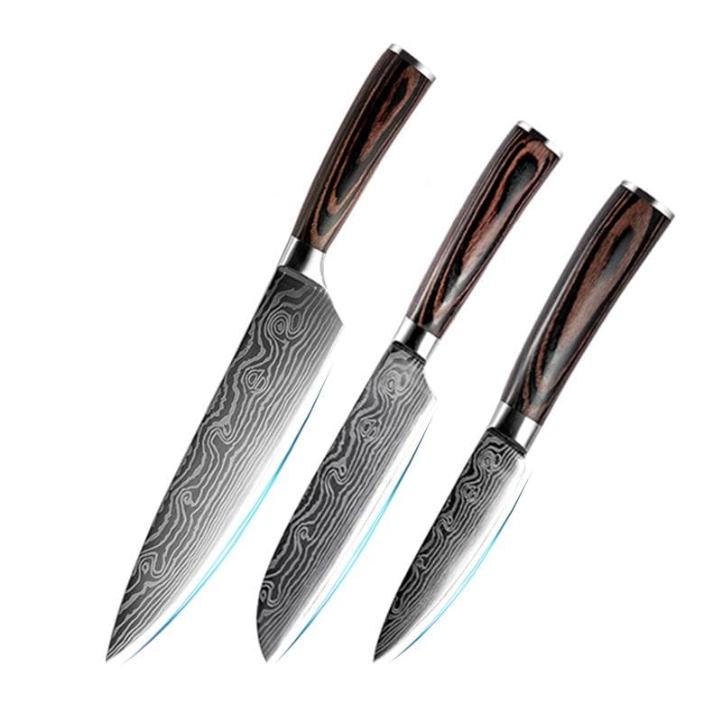3-piece Set of Damascus Steel Japanese Chef's Knife Stainless Steel Kitchen Knife 3pcs..