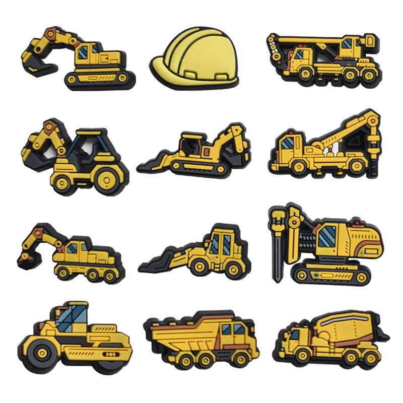 12Pcs Excavator Series PVC Shoes Charms Decoration 12pcs