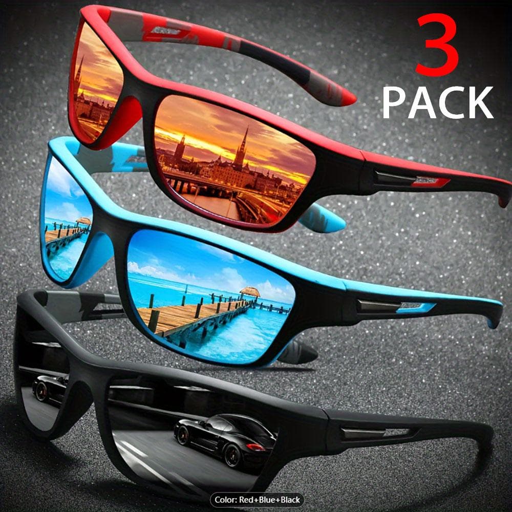 1 3Pairs Cycling Sunglasses Outdoor Sports Glasses Windproof Dustproof Colored Driving Glasses Fashionable