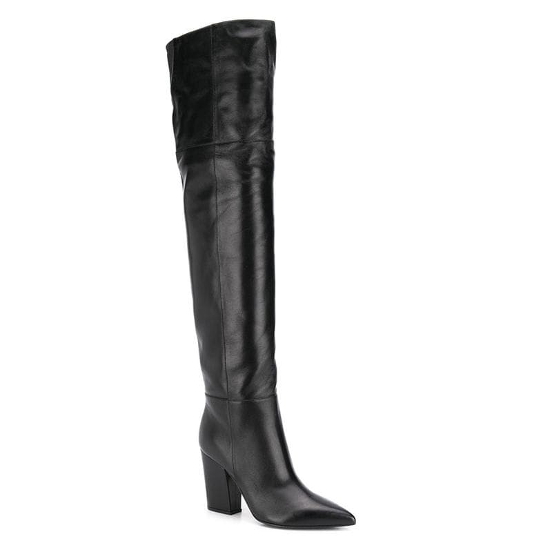 Krazing Pot Cow Leather Autumn Winter Shoes Chunky Heels Big Size 45 Size 44 Size 46 Women Keep Warm Over-the-knee Boots 38 black