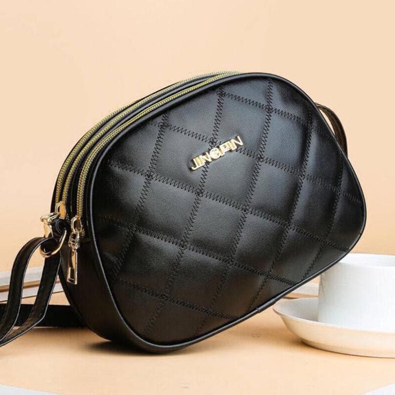 Yogodlns Fashion PU Leather Plaid Flap Bag Casual Messenger Crossbody Bag Solid Shoulder Bag 19*6*12.5cm black