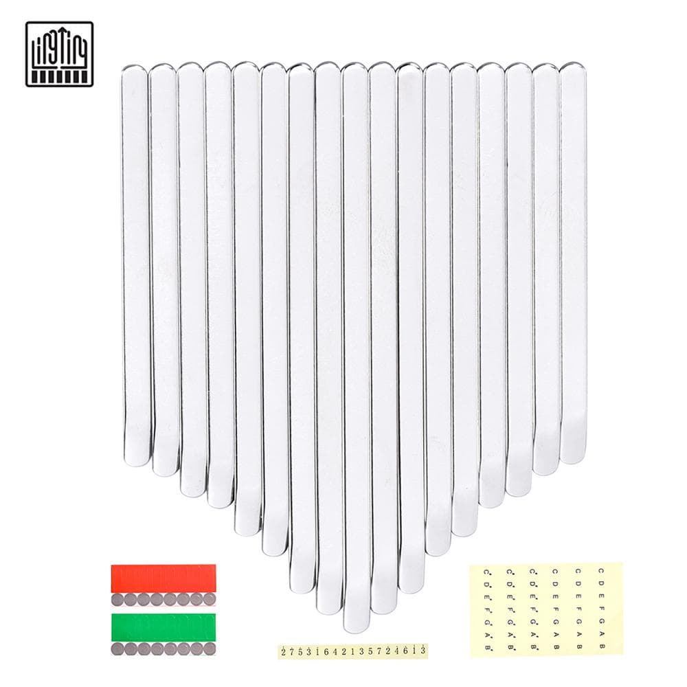 LINGTING 17 Kalimba Keys Thumb Piano Keys Replacement Kit Manganese Steel with Stickers for 17 Key silver