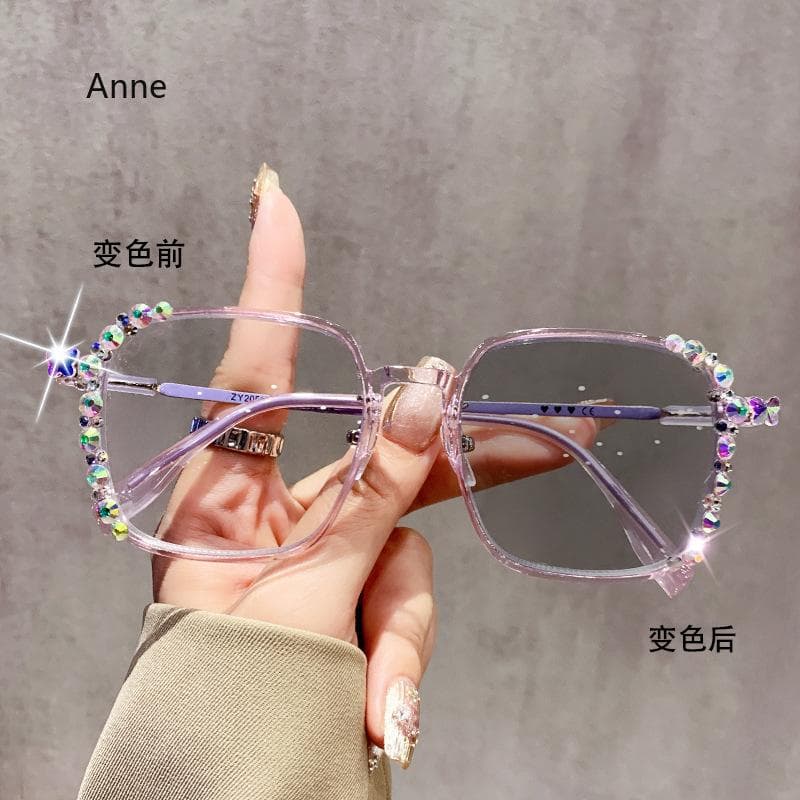 Luxury Diamond Cut Photochromic Glasses Trendy Color Changing Eyeglasses Handmade Myopia Glasses for Women Men Fashion -2.75