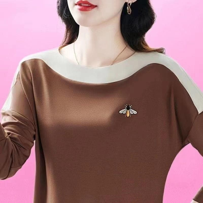 Spring and Autumn Long Sleeve T-shirt Women's New Loose and Temperament Women's Round Neck Top Mom Sports and Casual T-shirt 4XL
