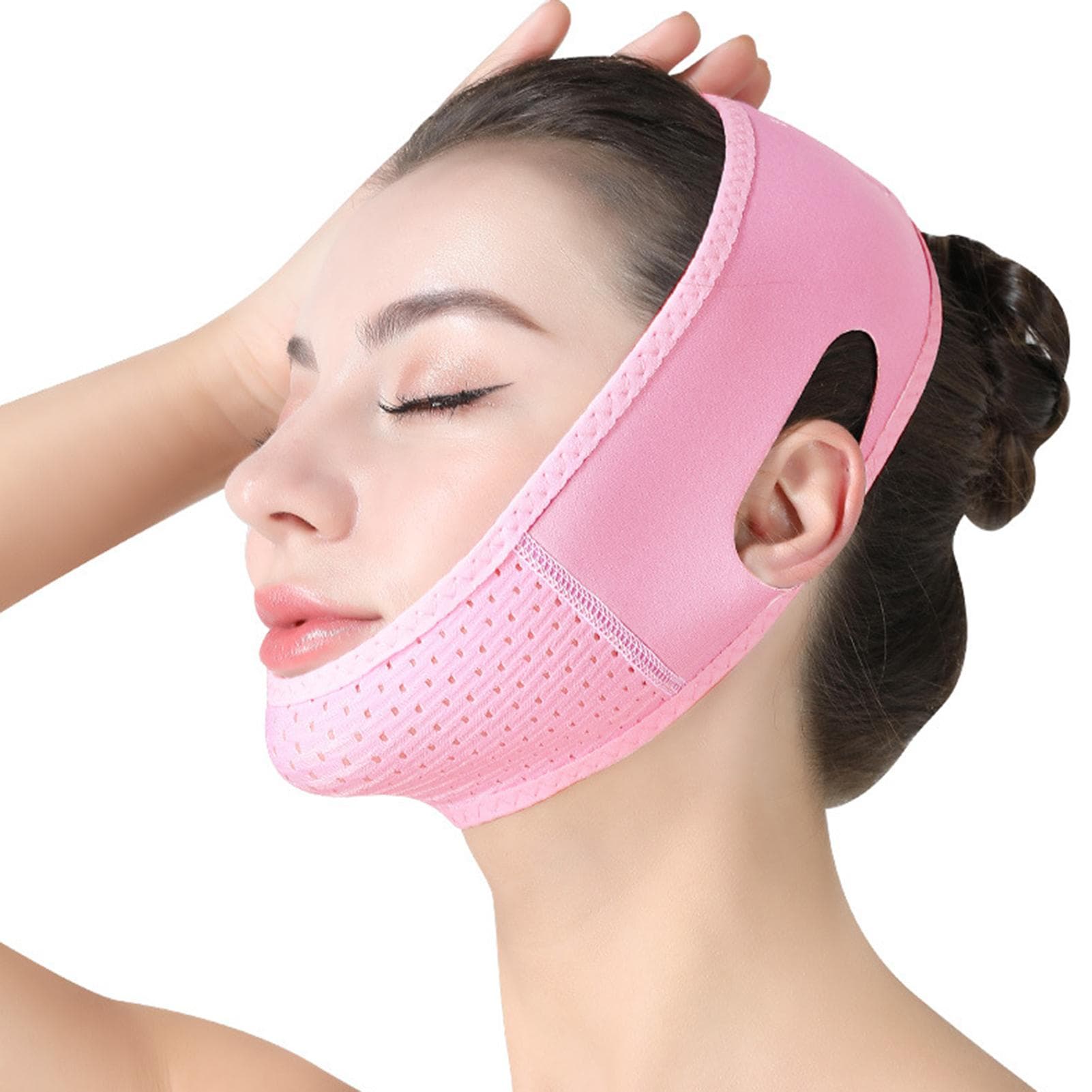 Size Adjustable Thin Face Mask Chin Liftting Device Face Bandages Small V-shape Shaper pink