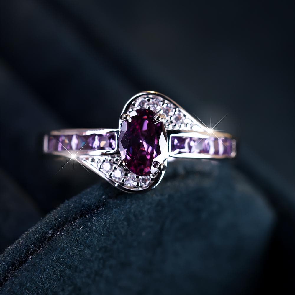 Delicate Purple Oval Zircon Stone Wedding Ring for Women High Quality Dazzling Crystal Zircon Female Classic Jewelry Gift 11 purple