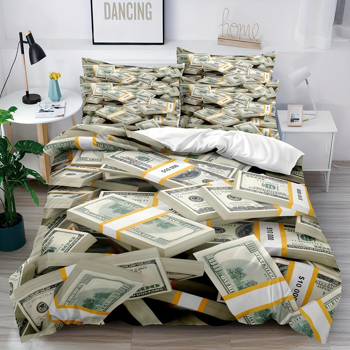 Dollars printed Red Texture banknote Bedding Set 3D Printed Duvet Cover With Pillowcase Queen Full size Bedclothes room Decor US Queen228x228cm