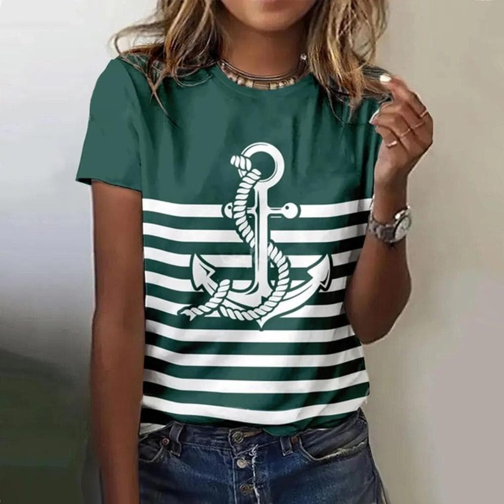 Summer Women T Shirt 3d Print Boat Anchor Print Fashion O Neck Short Sleeve Tees Tops Pullover Women's Casual Loose T-Shirt Y2k Clothing 5XL
