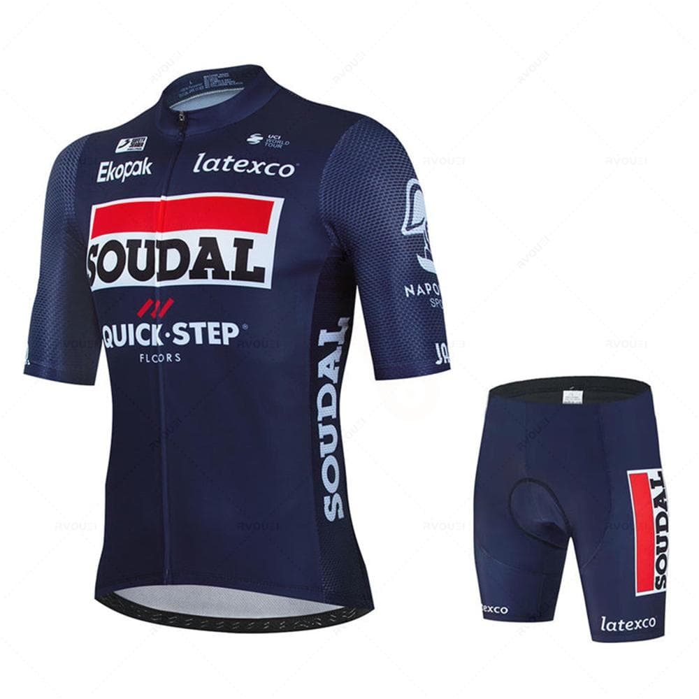 Soudal Quick Step Cycling Jersey Set Summer Belgium Bicycle Breathable Men MTB Bike Clothing Maillot Ropa Ciclismo Uniform Suit XS