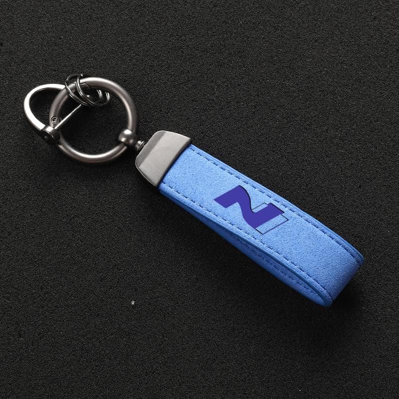 Fashion Leather Keychain Car Styling Key Ring For Hyundai N LINE i30 i20 Sonata Accent Tucson Elantra Veloster Kona Tucson Azera blue